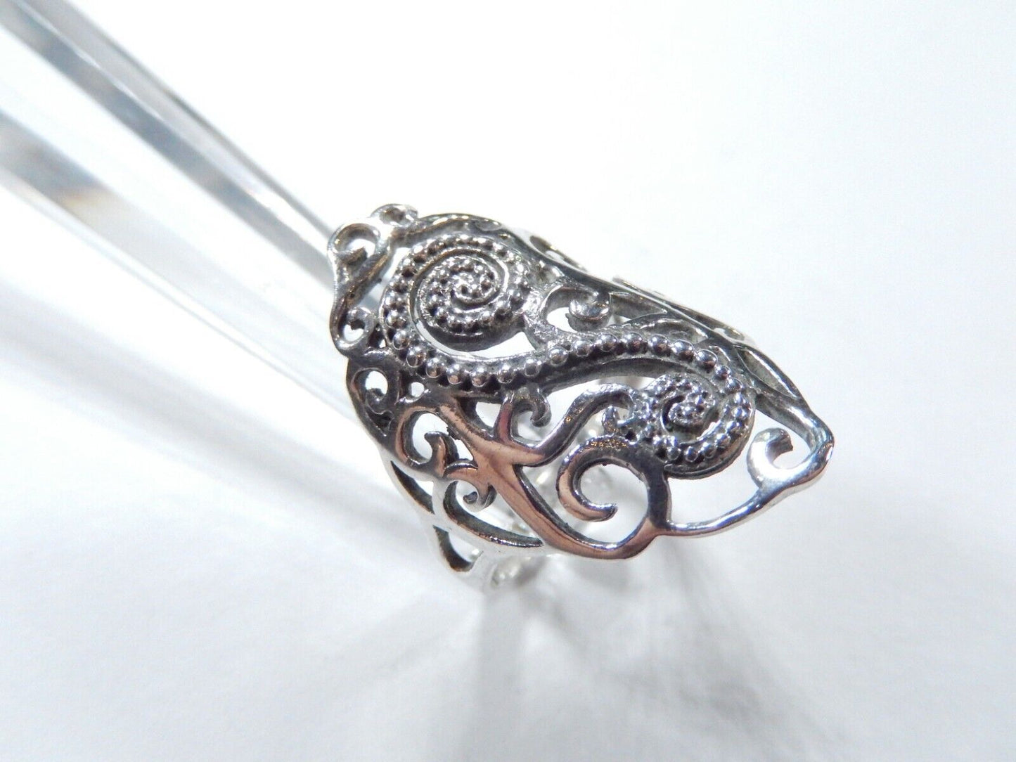 *VINTAGE*  Sterling Silver Handcrafted Lace Embroidery Filigree Ring Sz 8