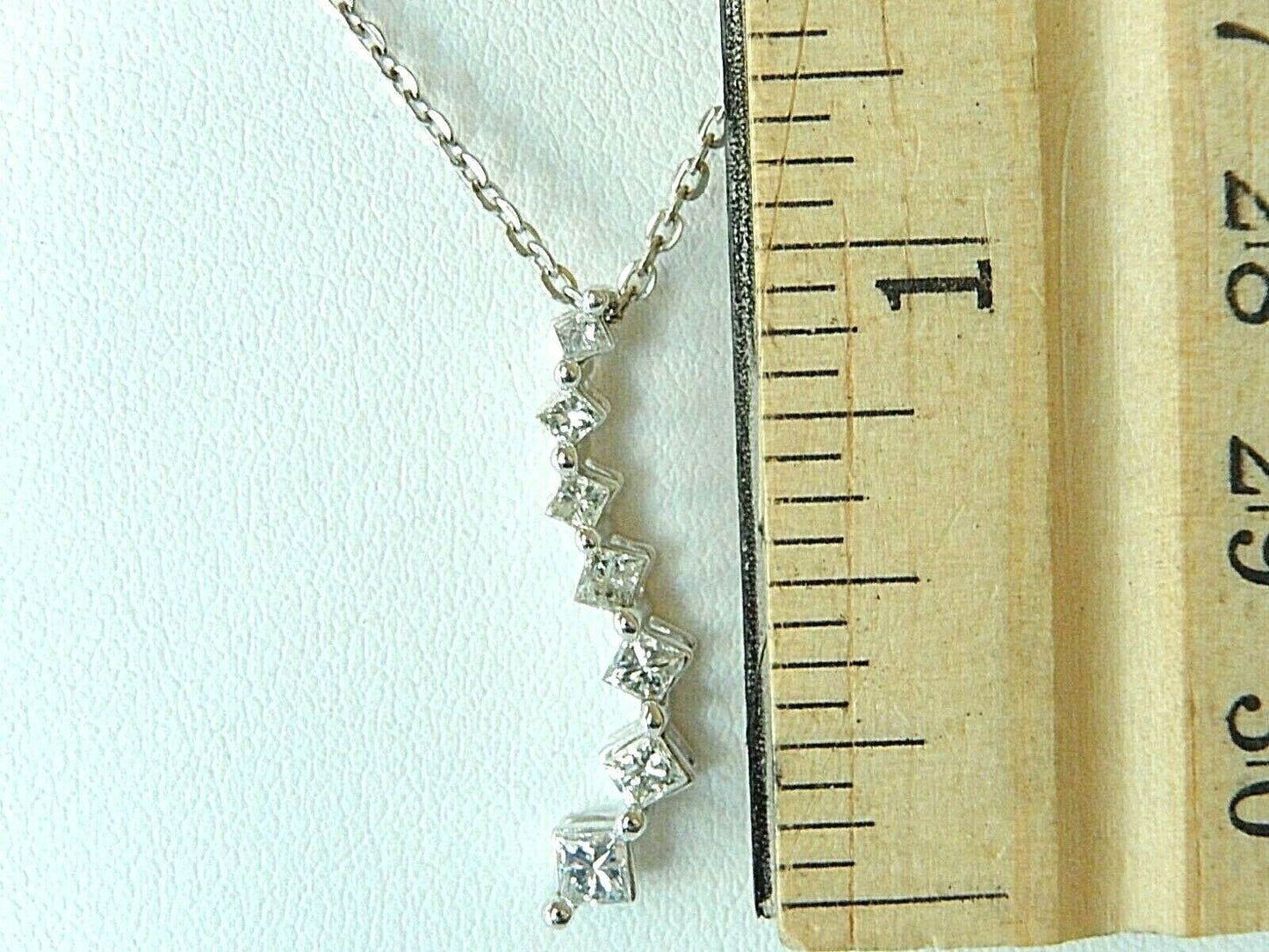 *NEW* 10K White Gold 7 Princess Cut Diamonds 1/2ct Journey Pendant w/18" Chain