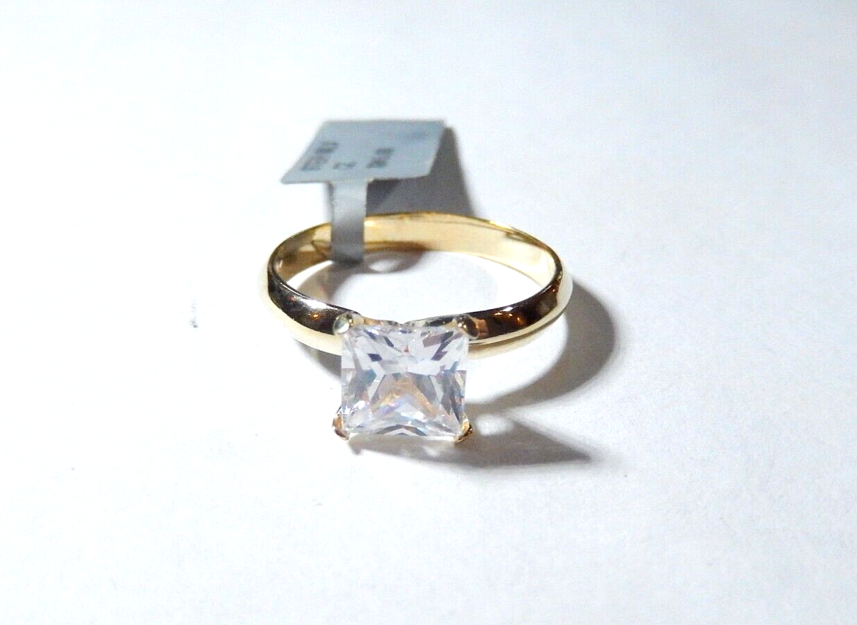 Gold Vermeil  2.00 CT Princess Cut Solitaire Sterling .925 Ring Size 8