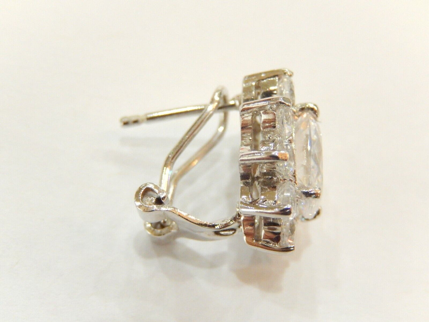 *NWT**  Sterling Silver Oval Victorian 6.00 CT CZ French Clip Earrings  Rhodium