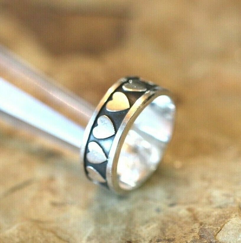 *VINTAGE* MEXICO  TAXCO  STERLING SILVER HEARTS BAND RING 925  Size 10.75
