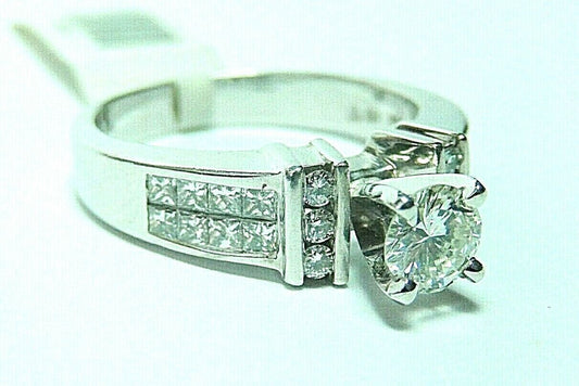 14K White Gold 1.5ct  Natural VVS Diamond  Beautiful Engagement Ring Sz 8.75