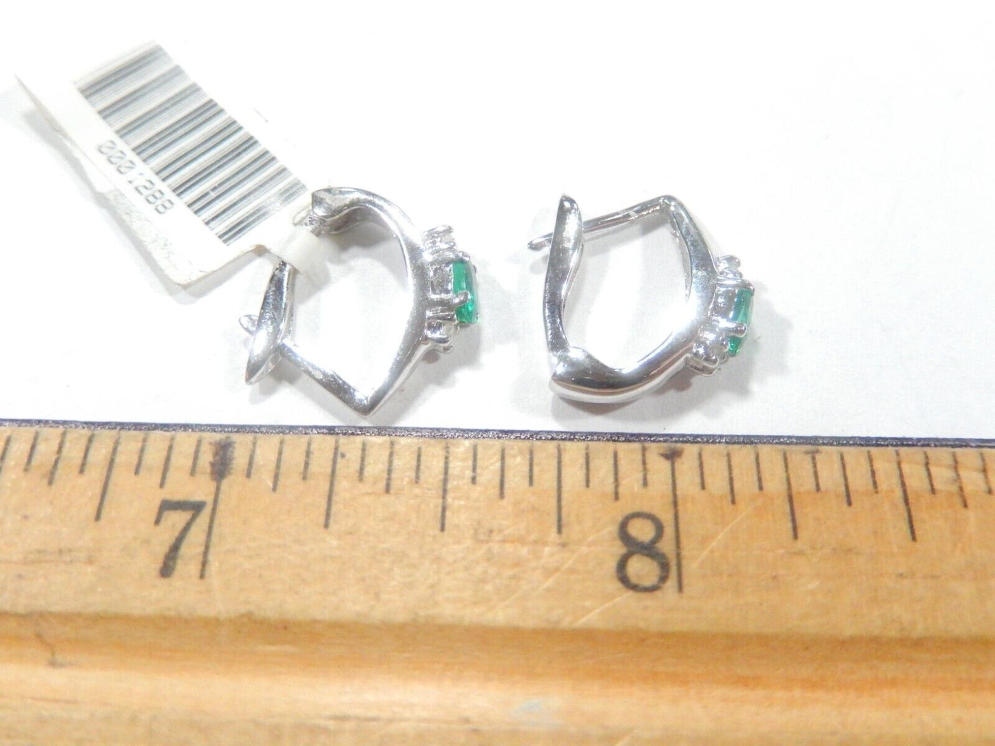 10K White Gold Lab Created Emerald & Real Diamond Huggies Hoop Earrings
