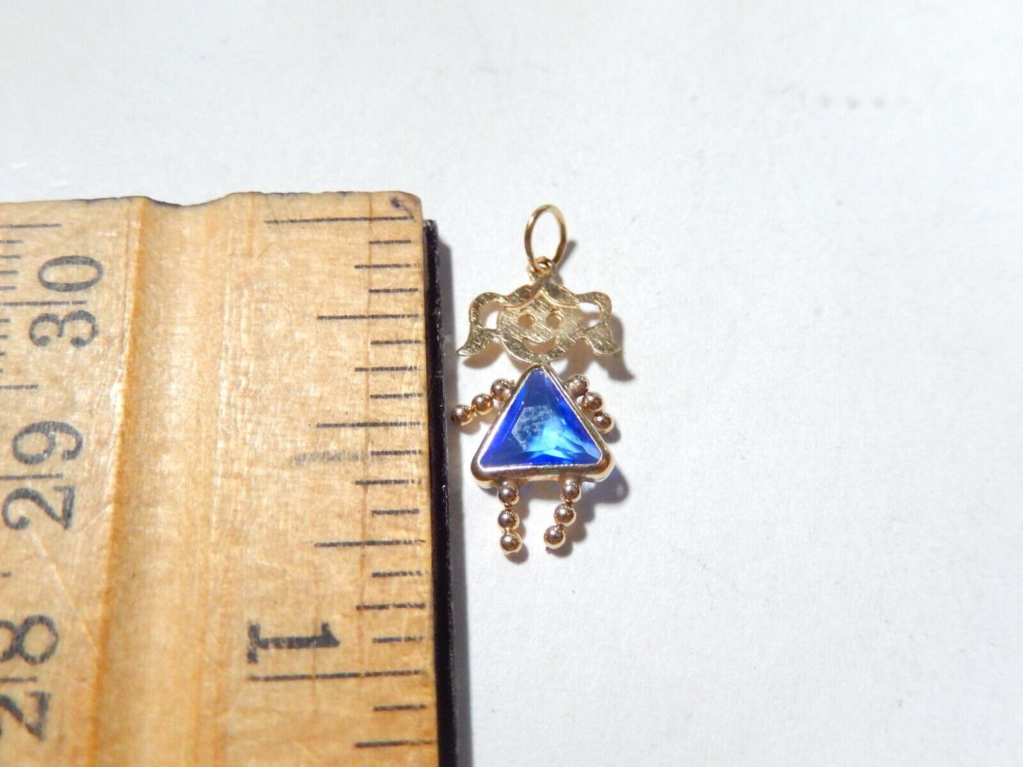14K Gold Girl Baby Charm Pendant Sapphire September Birthstone Baby 3/4" Tall