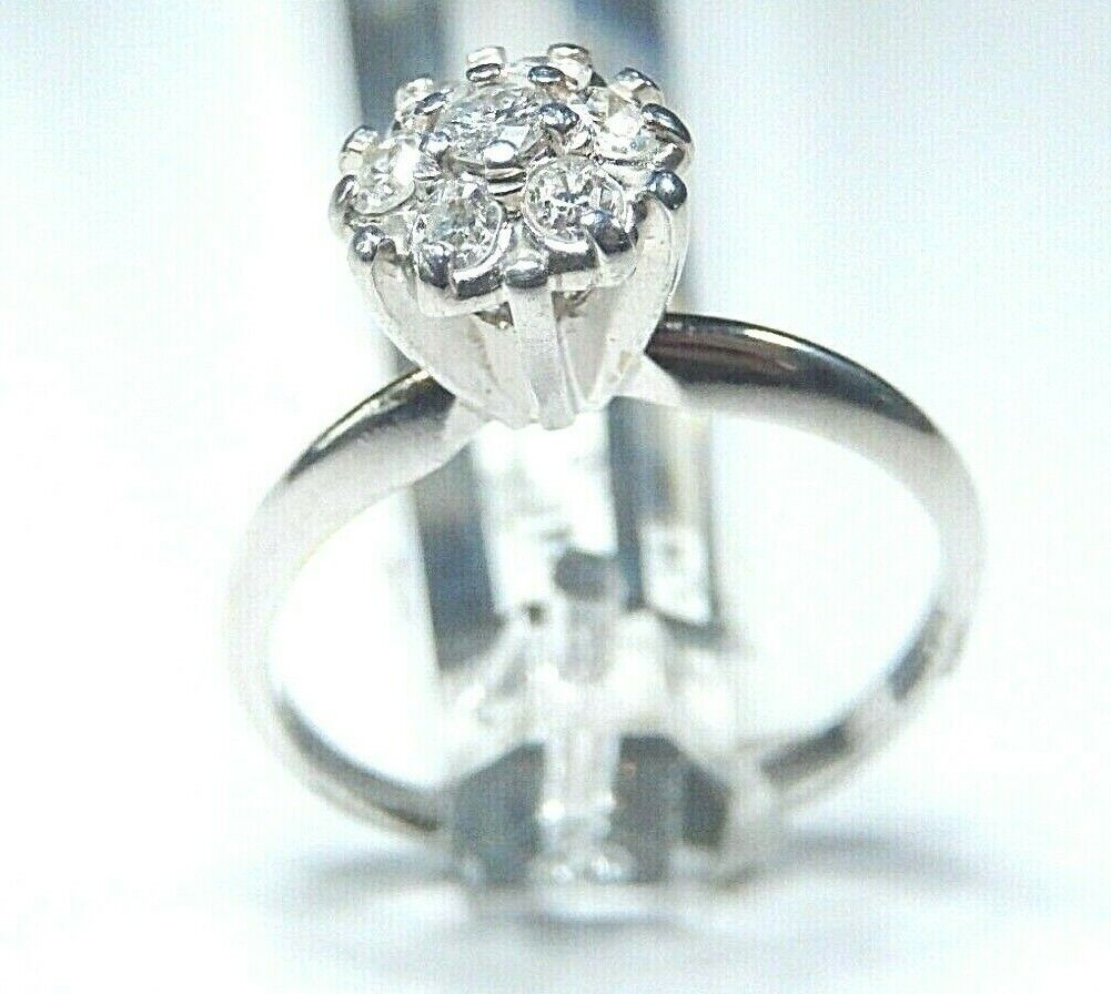 *VINTAGE* 14K White Gold .25CT Seven Diamond Round Ladies Wedding Ring Size 7