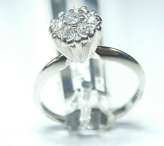 *VINTAGE* 14K White Gold .25CT Seven Diamond Round Ladies Wedding Ring Size 7