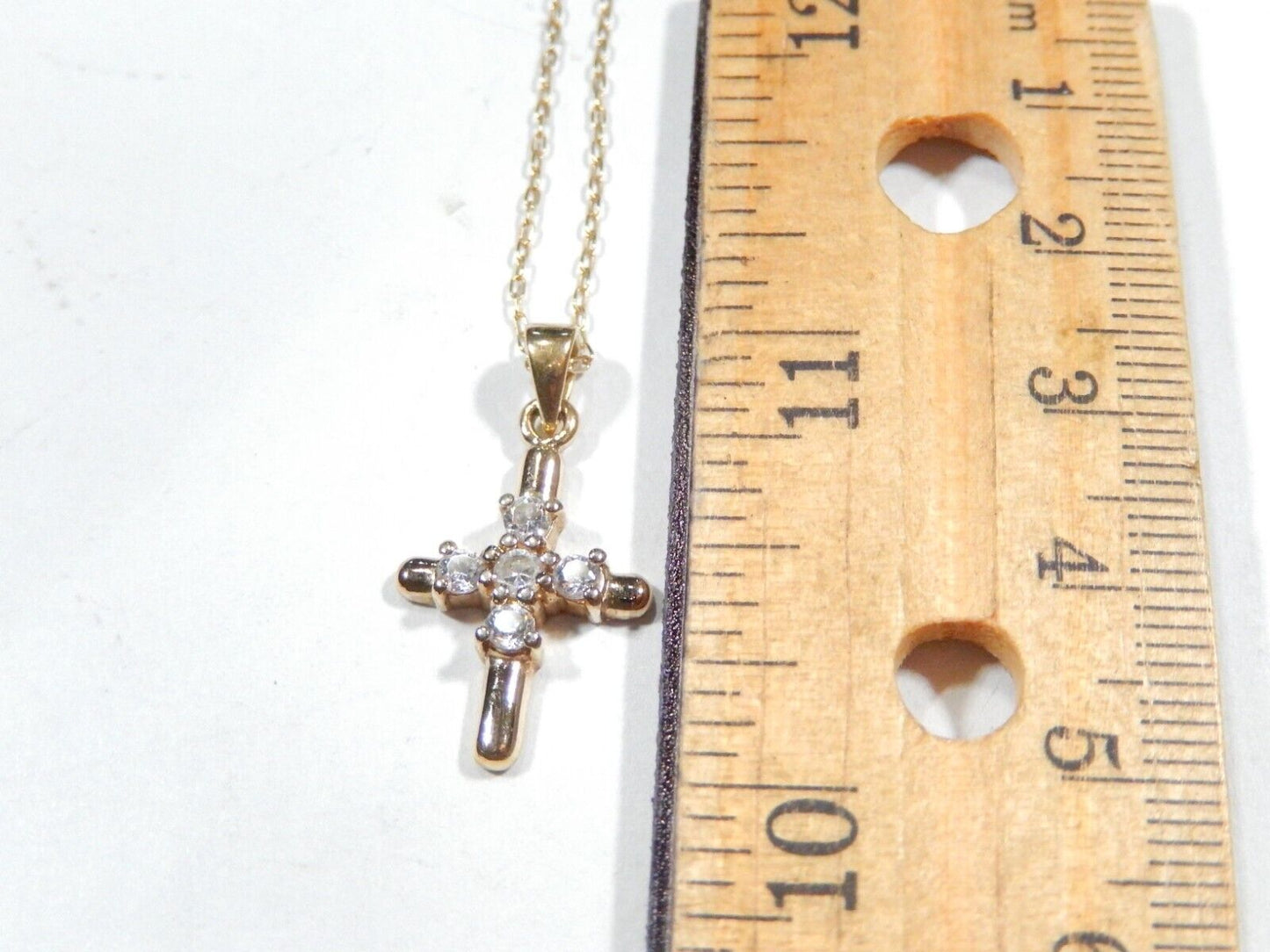 *VINTAGE*  Vermeil Gold Sterling Cross CZ Pendant w/20"Vermeil chain
