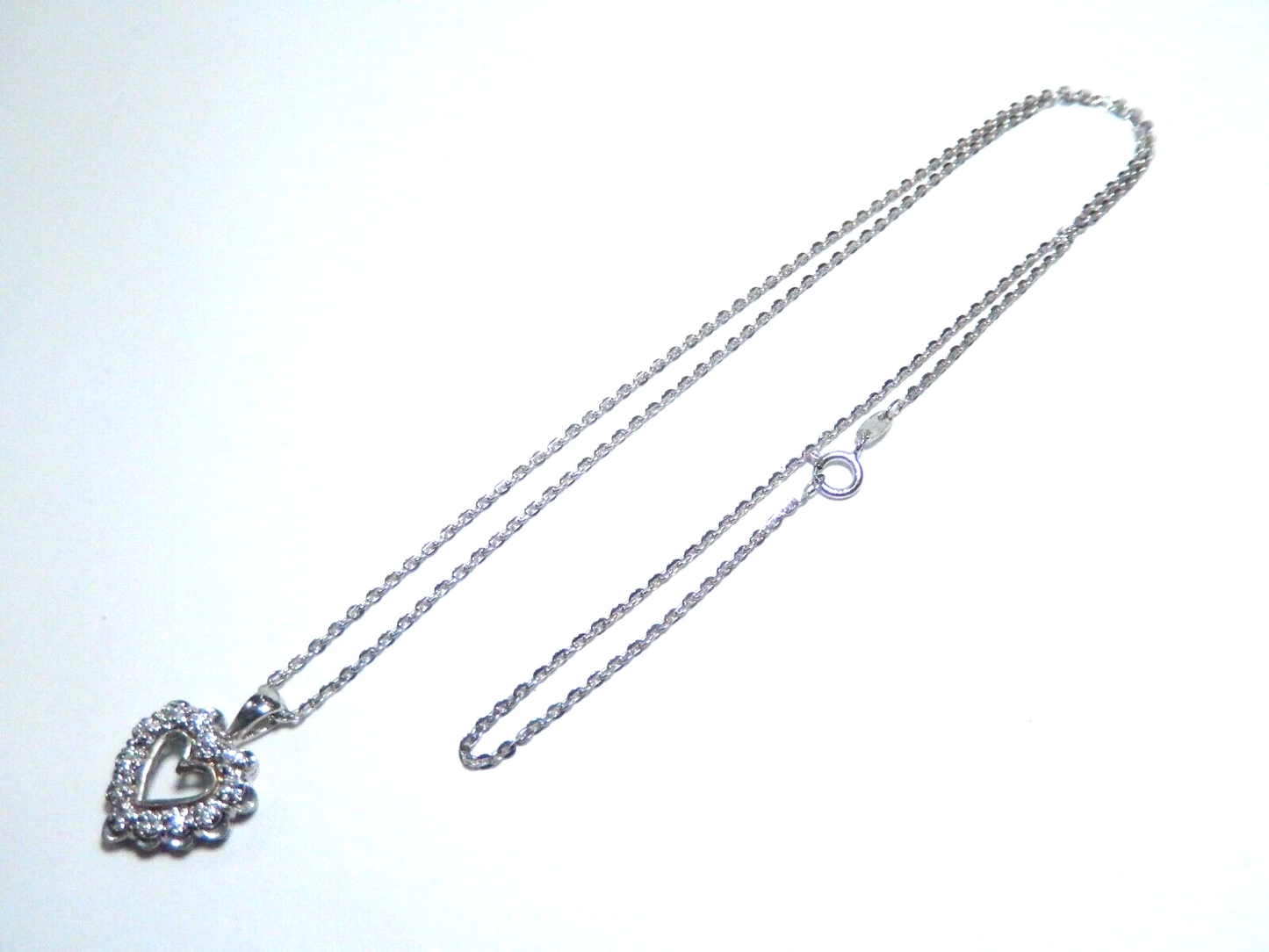 10k White Gold 12 Natural Diamond Heart Pendant Love with 18" Chain