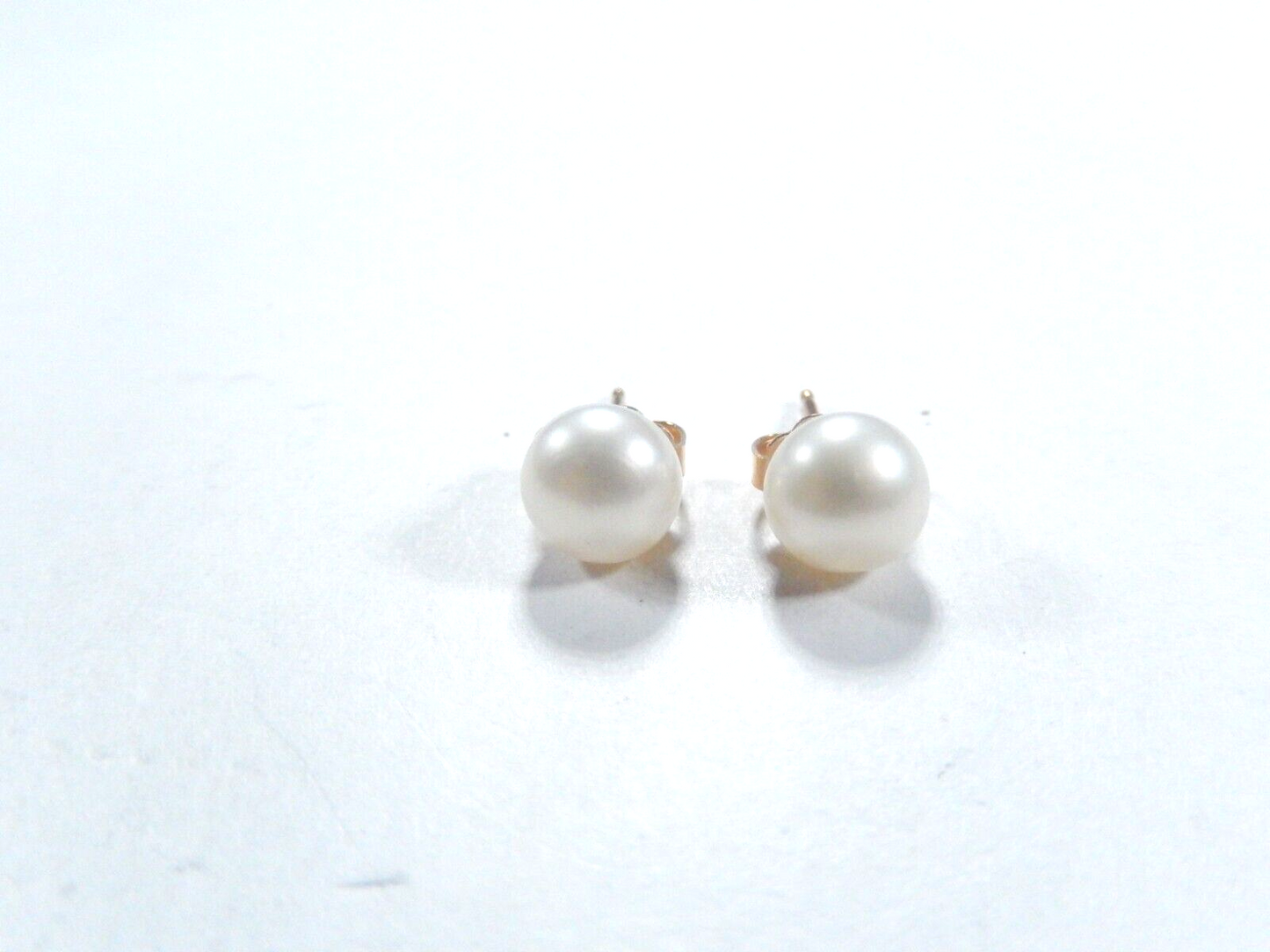 14k  Solid Yellow Gold 6.5 mm Button Pearl White Stud Earrings