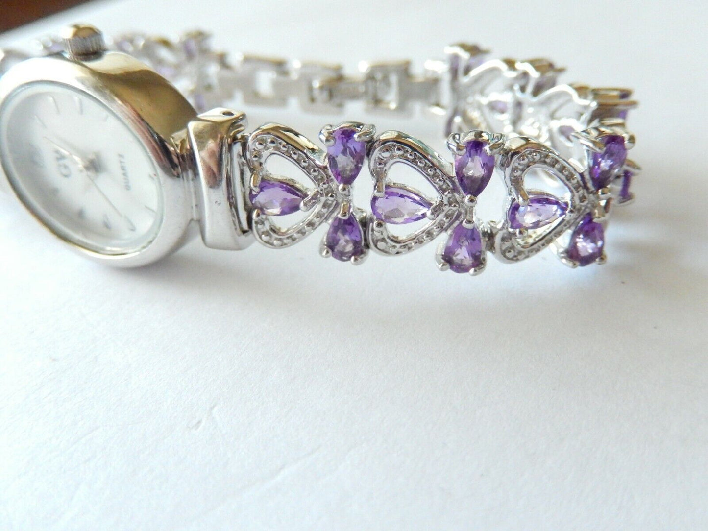 ~*GEM  WATCH*~ 4.50 CT Amethyst 7- 7.5" Sterling 925 Bracelet & Bezel  Quartz