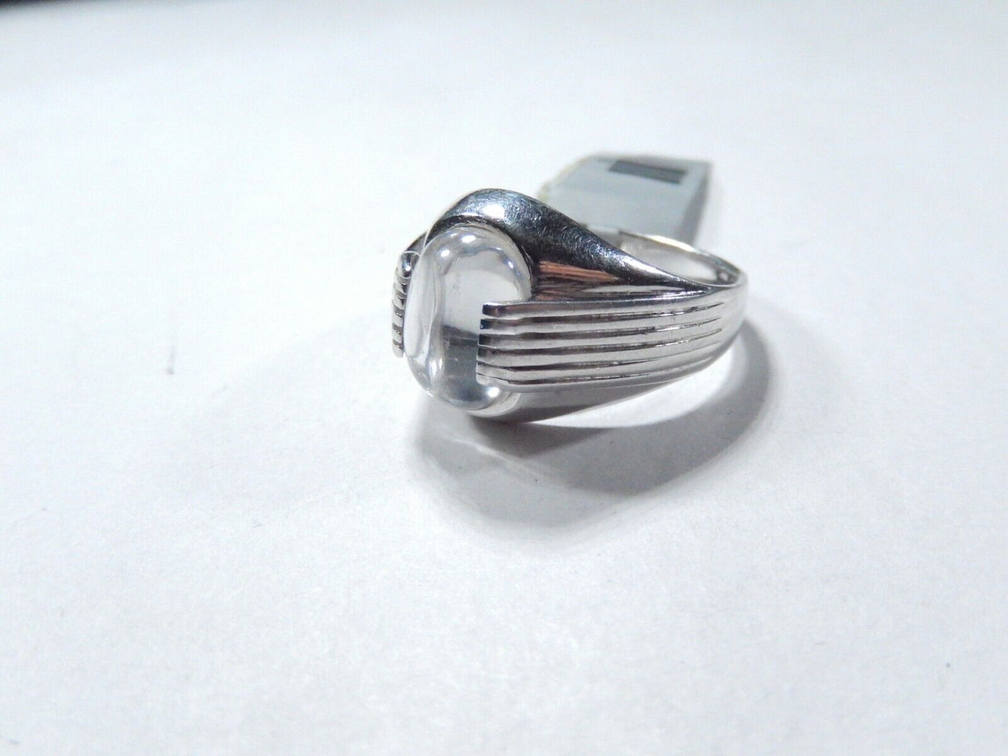 *VINTAGE*   CABOCHON WHITE 11mm x 9mm CZ MEN'S RING 925 STERLING SILVER Size 10