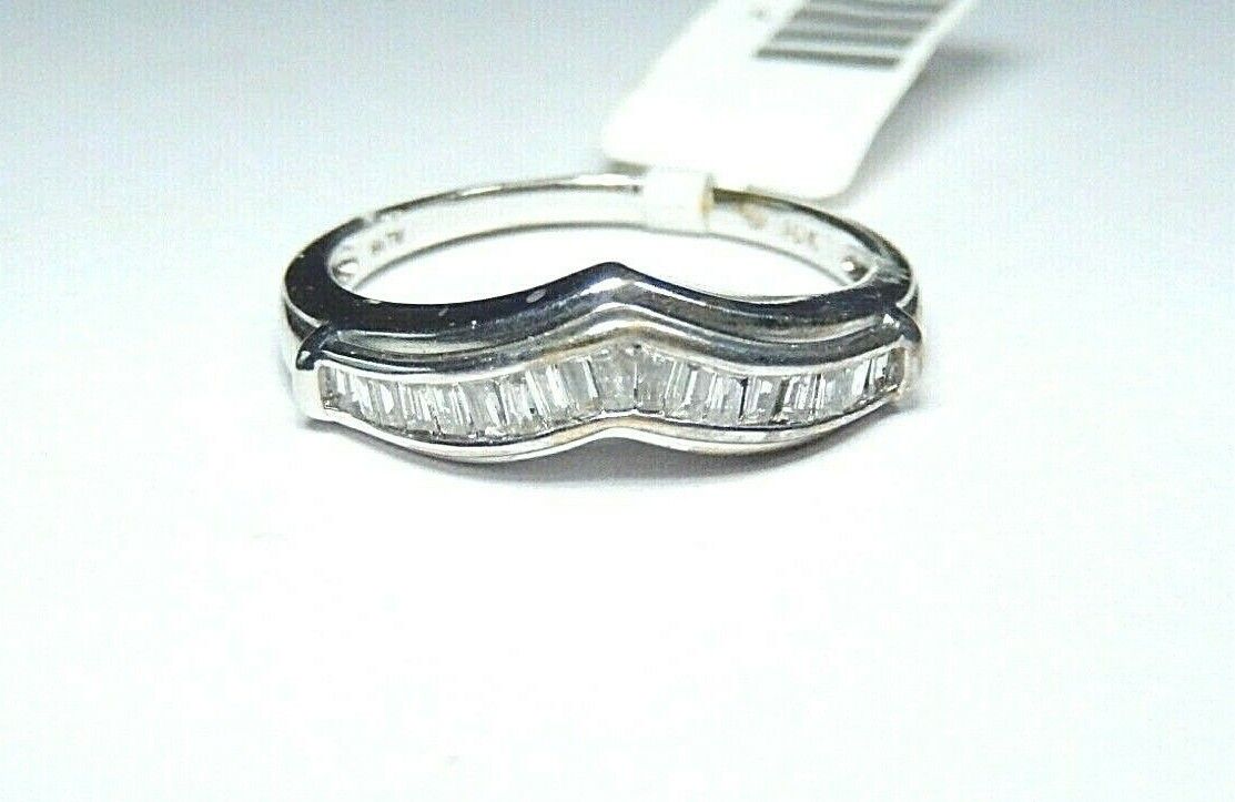 *NWT* 10k White Gold 1/3CT Baguette Cut Natural Diamond Wedding Ring Size 9