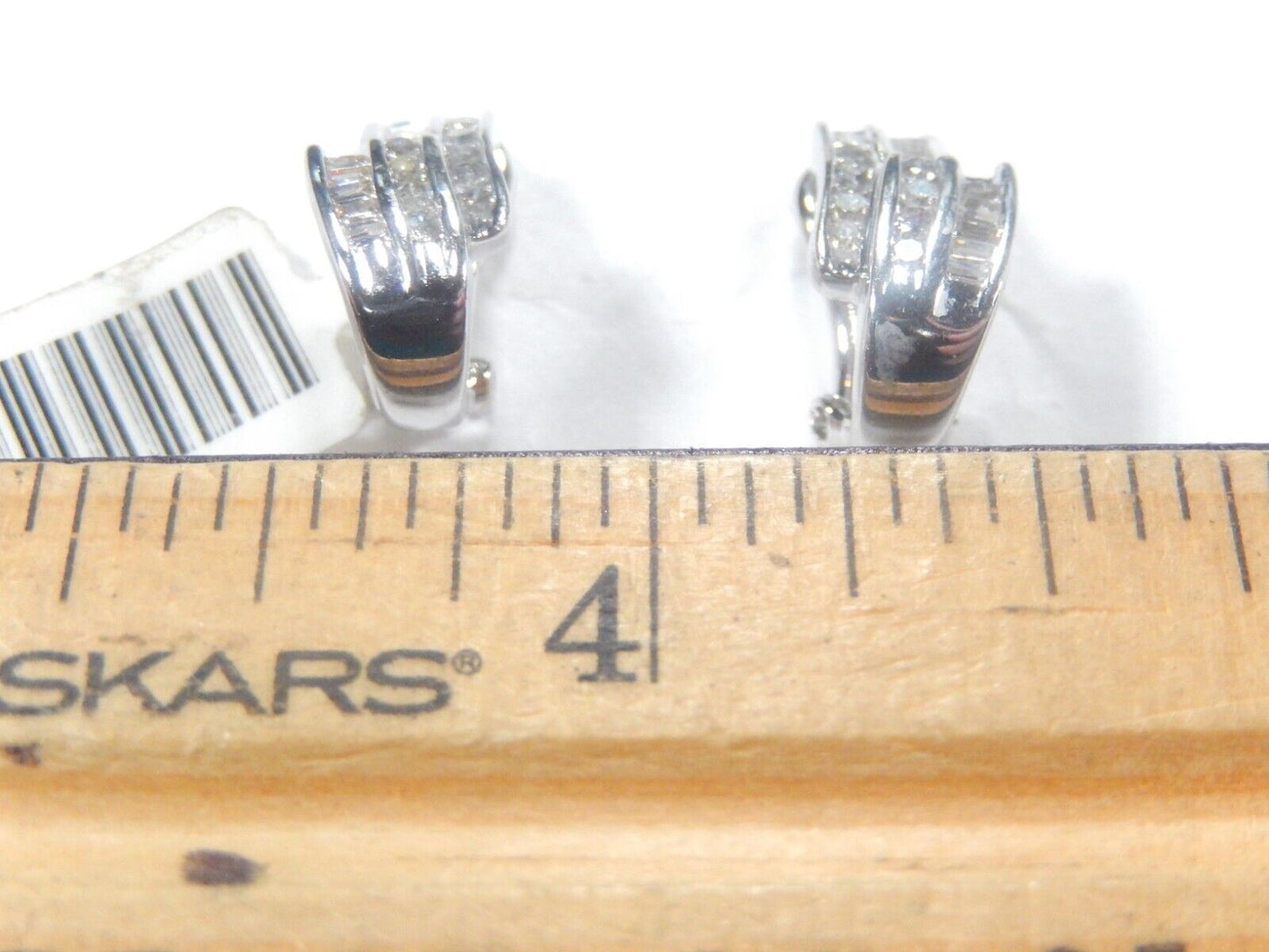14K White Gold .33CT Round & Baguette Natural Diamond Hoop Leverback Earrings