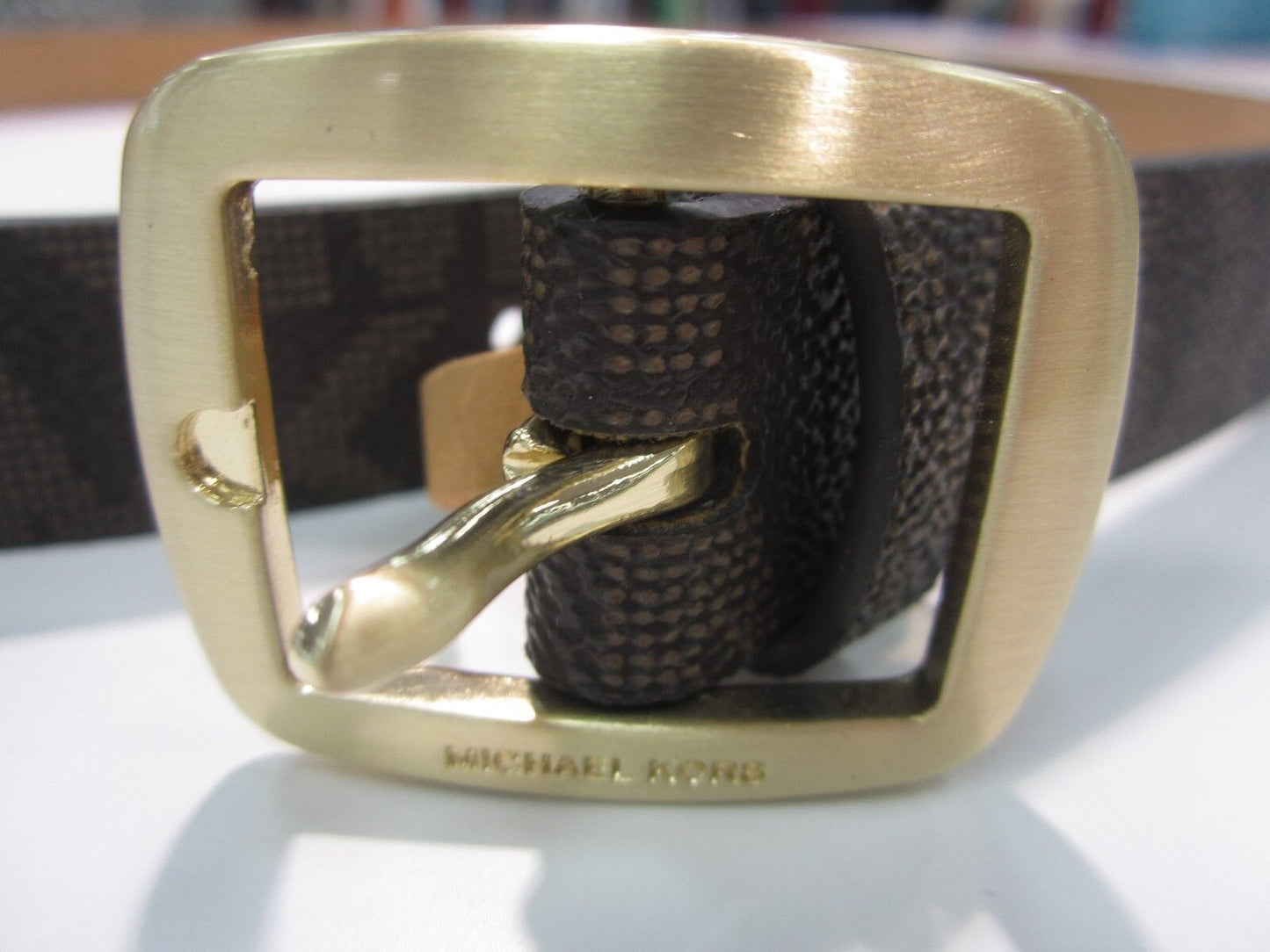 New Michael Kors MK Logo 7/8" Width Belt  Brown XL 42.5"