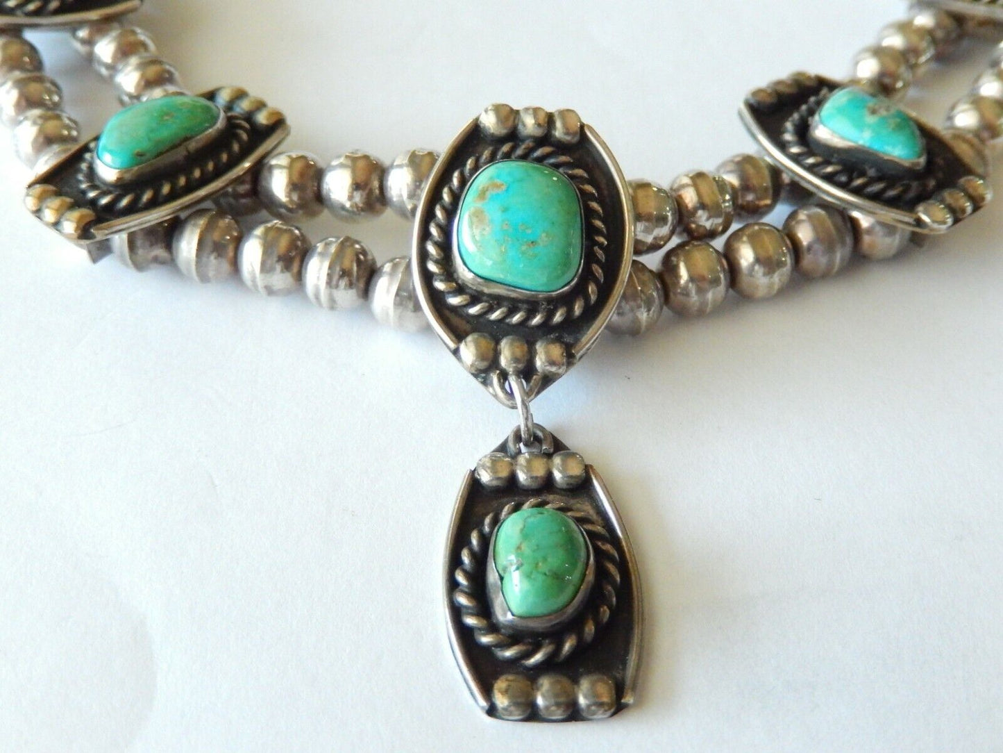 *VINTAGE*  Navajo 925 Sterling Silver Turquoise 15" Necklace