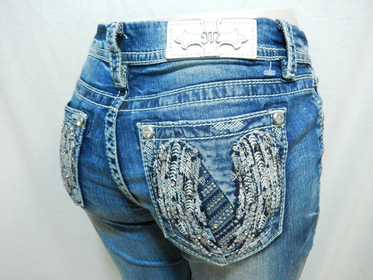 *NWT*  MISS ME B3182ESR Easy Skinny Mid-Rise  Angel Wings Jeans Size 25 x 31