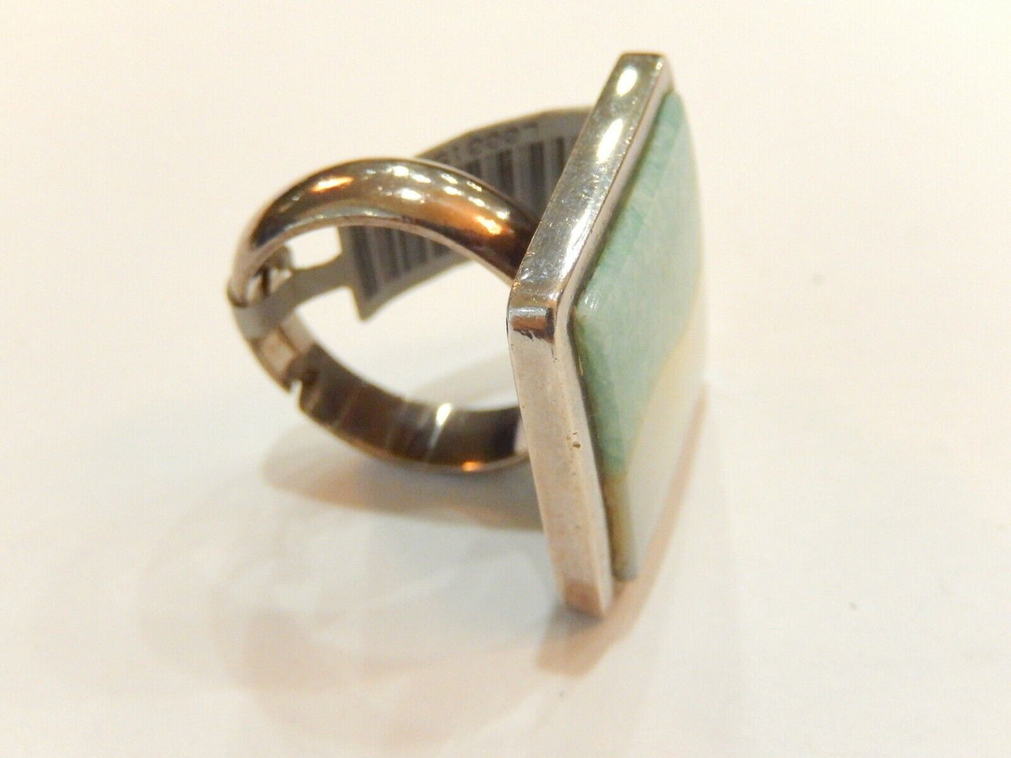 *VINTAGE*  OCEAN STYLE STERLING SILVER  MOTHER OF PEARL RING ADJUSTABLE 8-11