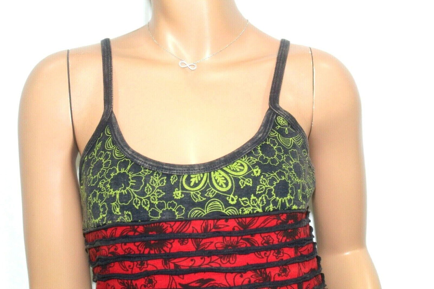 *VINTAGE*  Hippie Boho Tank Top Women's Med Blue With Flower Background - COOL