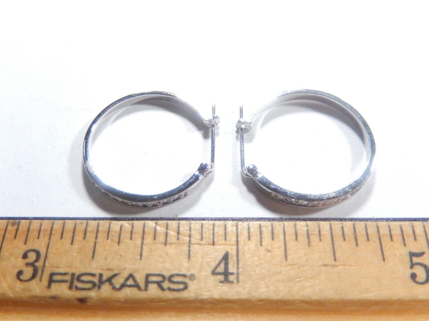 10K White Gold 1/5CT  Natural White Diamond 21 mm Hoop Earrings