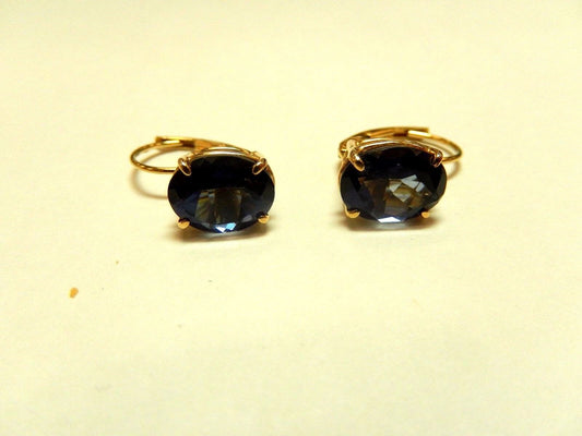 Genuine Natural 4 CT VS Sapphire Gemstone  14K Yellow Gold Leverback Earrings