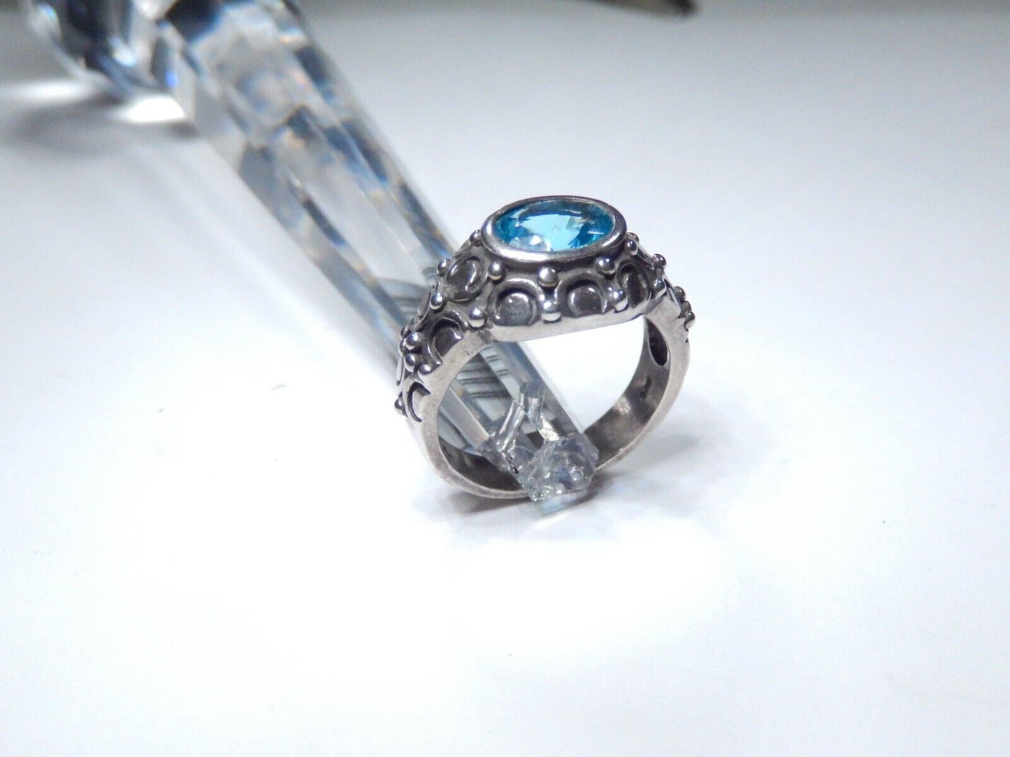 *VINTAGE* 925 Sterling Silver 1.50 CT Blue Topaz Victorian Cocktail Ring Sz 7