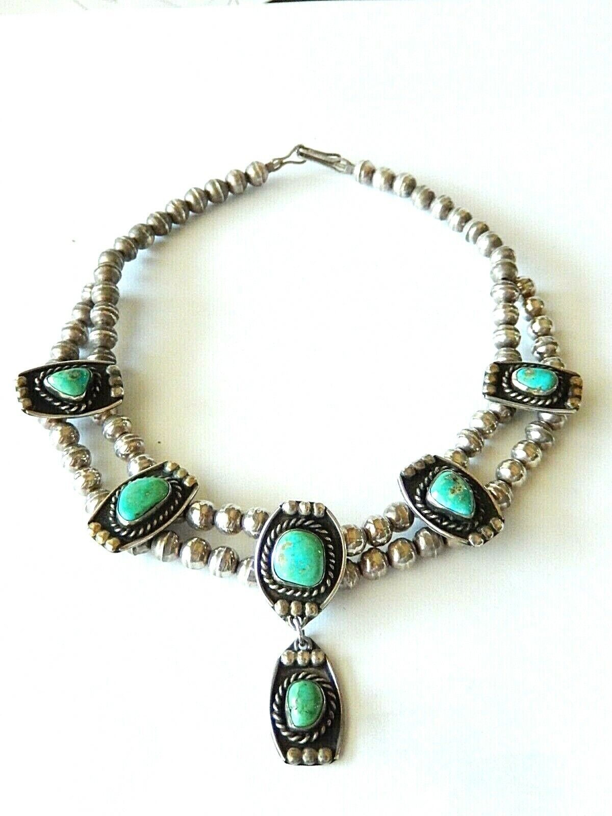 *VINTAGE*  Navajo 925 Sterling Silver Turquoise 15" Necklace