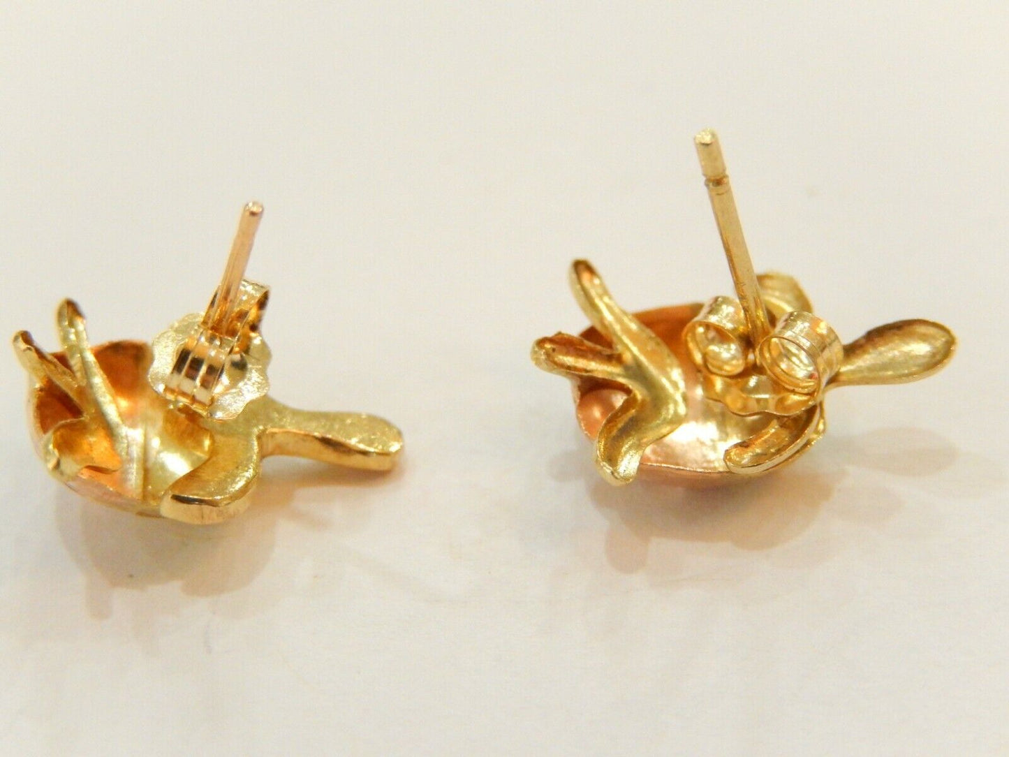 New 14k Yellow & Rose Gold Turtle Stud Earrings 9/16" x 7/16"
