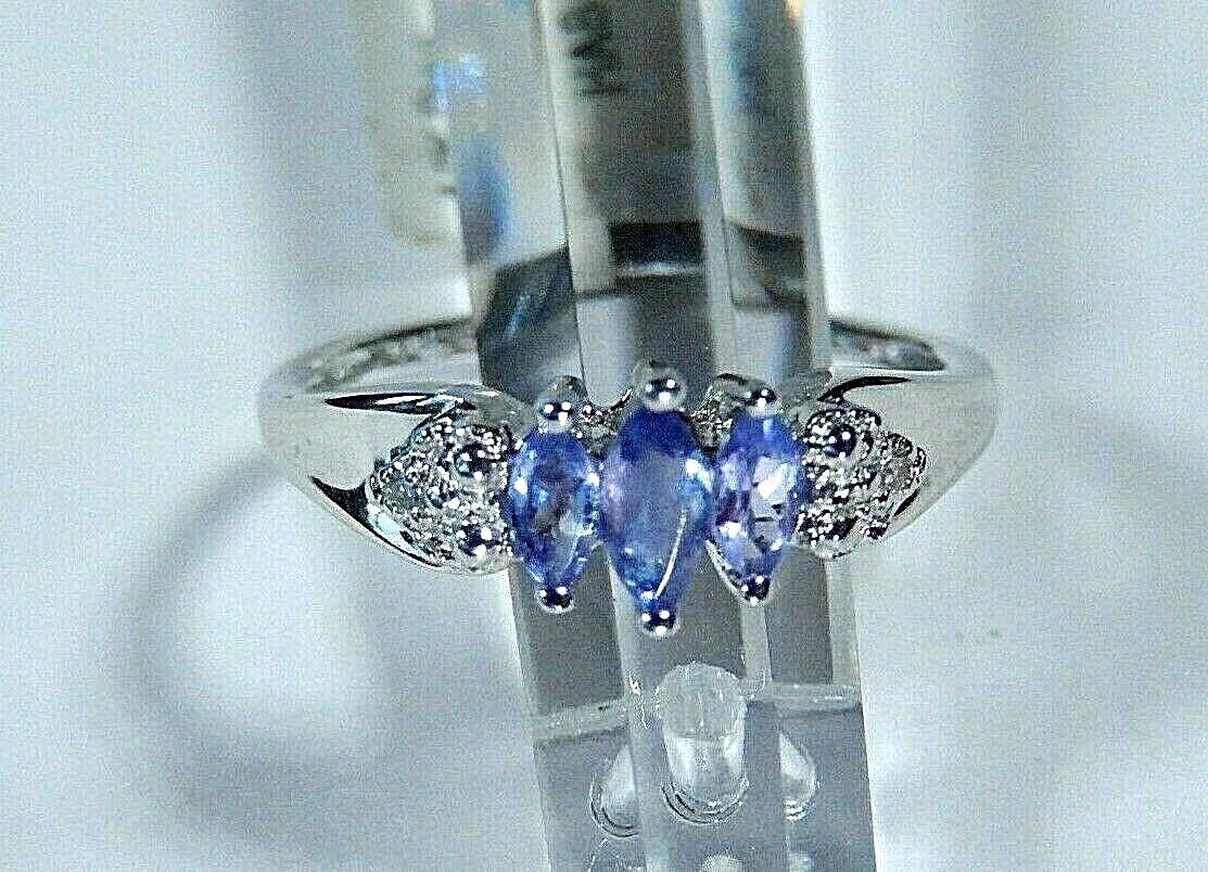 *NEW* Pretty 10k White Gold Tanzanite & Diamond Ring Size 7.75