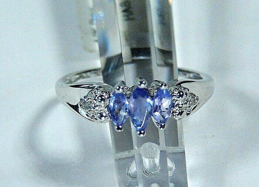 *NEW* Pretty 10k White Gold Tanzanite & Diamond Ring Size 7.75