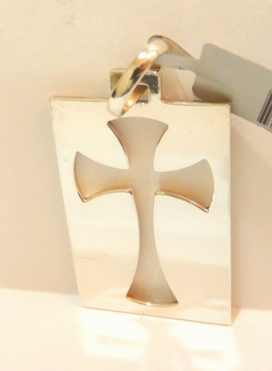 *VINTAGE* - UNOAERRE 800 Silver Cross Cut Out  Pendant 2" x 1"