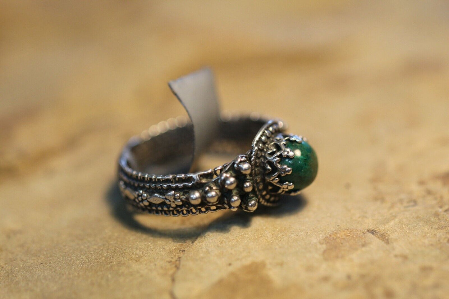 *VINTAGE* BOHO Sterling Silver Faux Green Turquoise Ring Size 10