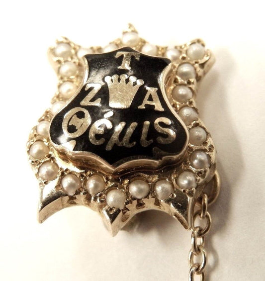 Zeta Tau Alpha Greek Sorority Badge - 10k Yellow Gold  & Seed Pearls Pin