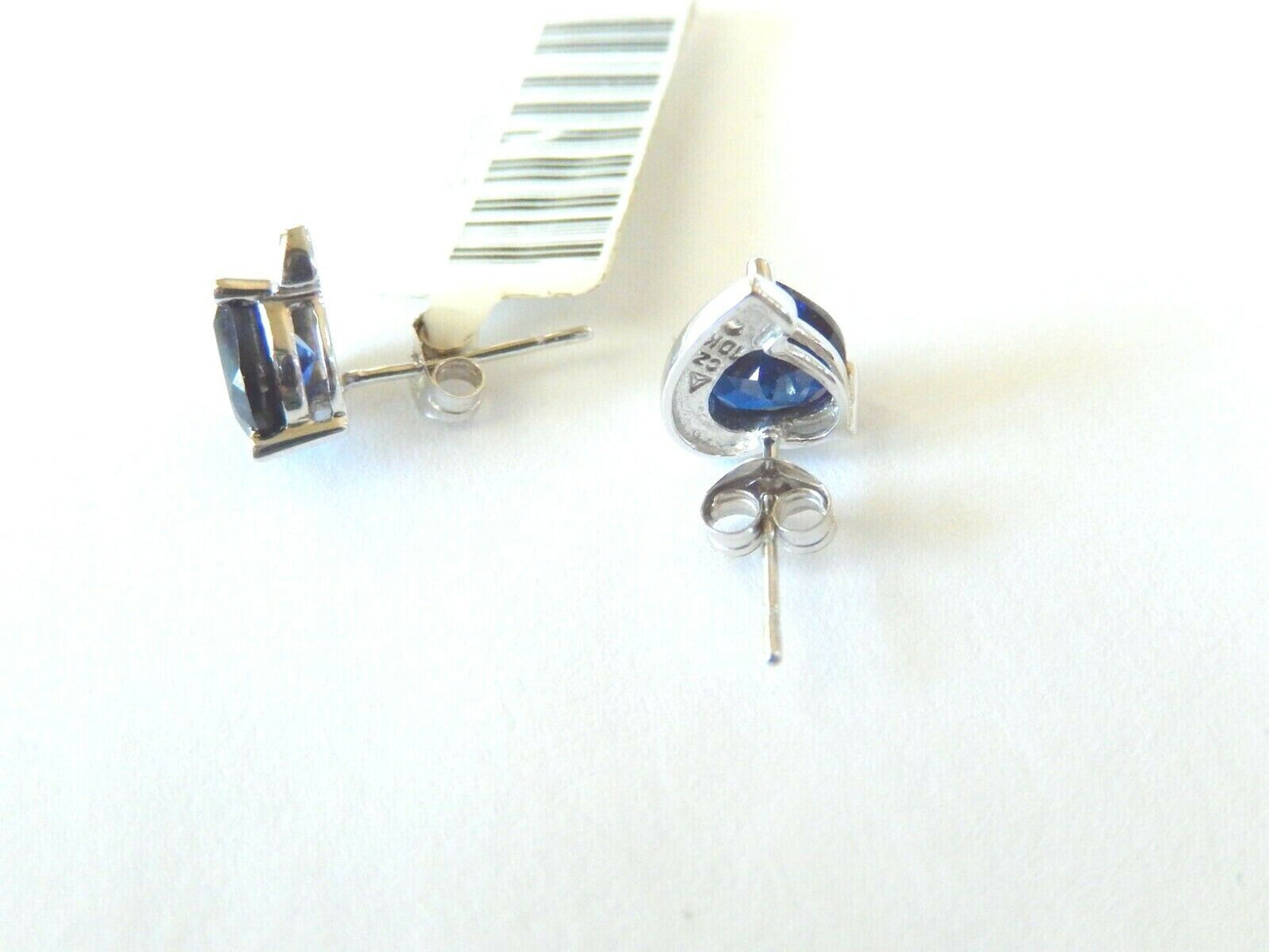 *NWT* Solid 10K White Gold Heart-Cut Blue Sapphire & CZ Stud Earrings