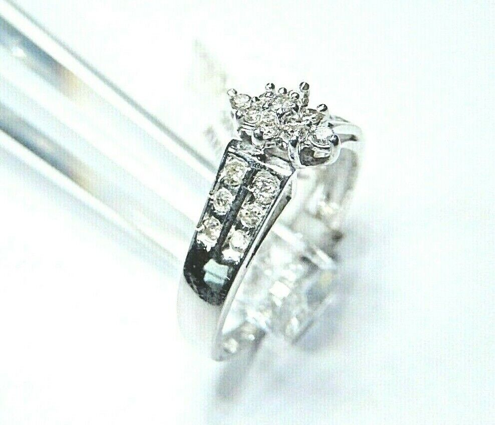 *NWT* 10kt White Gold 2/5CT Diamond Cluster Bridal Wedding Engagement Ring Sz 8