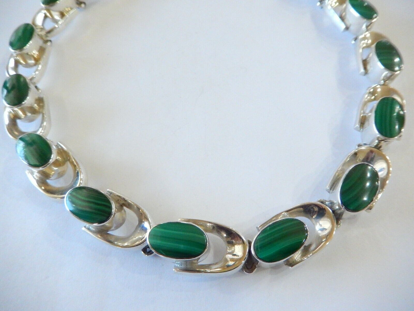 *RARE* VINTAGE HEAVY 175g TC-79 TAXCO 925 STERLING  MALACHITE LINK NECKLACE 18”