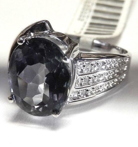 10k White Gold 4CT Blue Topaz & Natural Diamonds Ladies Ring Size 7