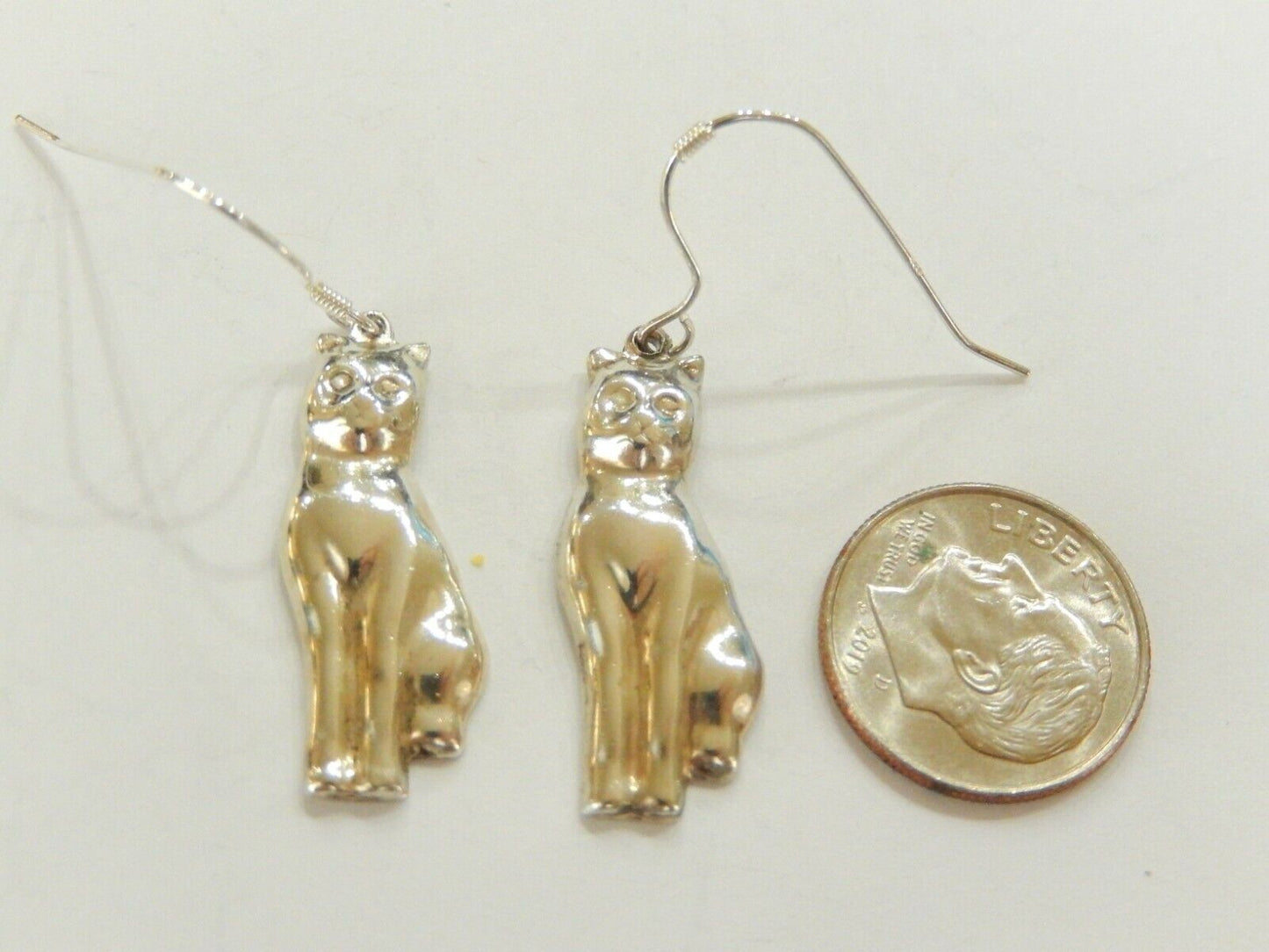 Sterling Silver Cat Dangle Earrings