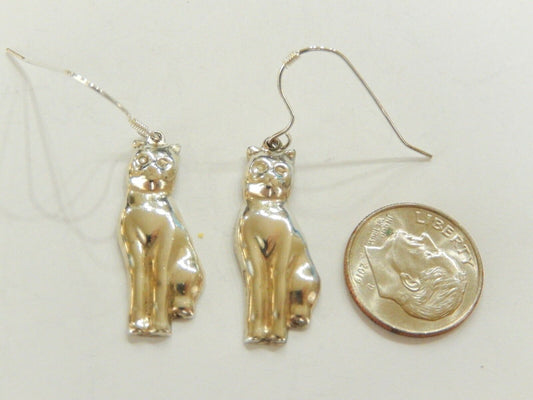 Sterling Silver Cat Dangle Earrings