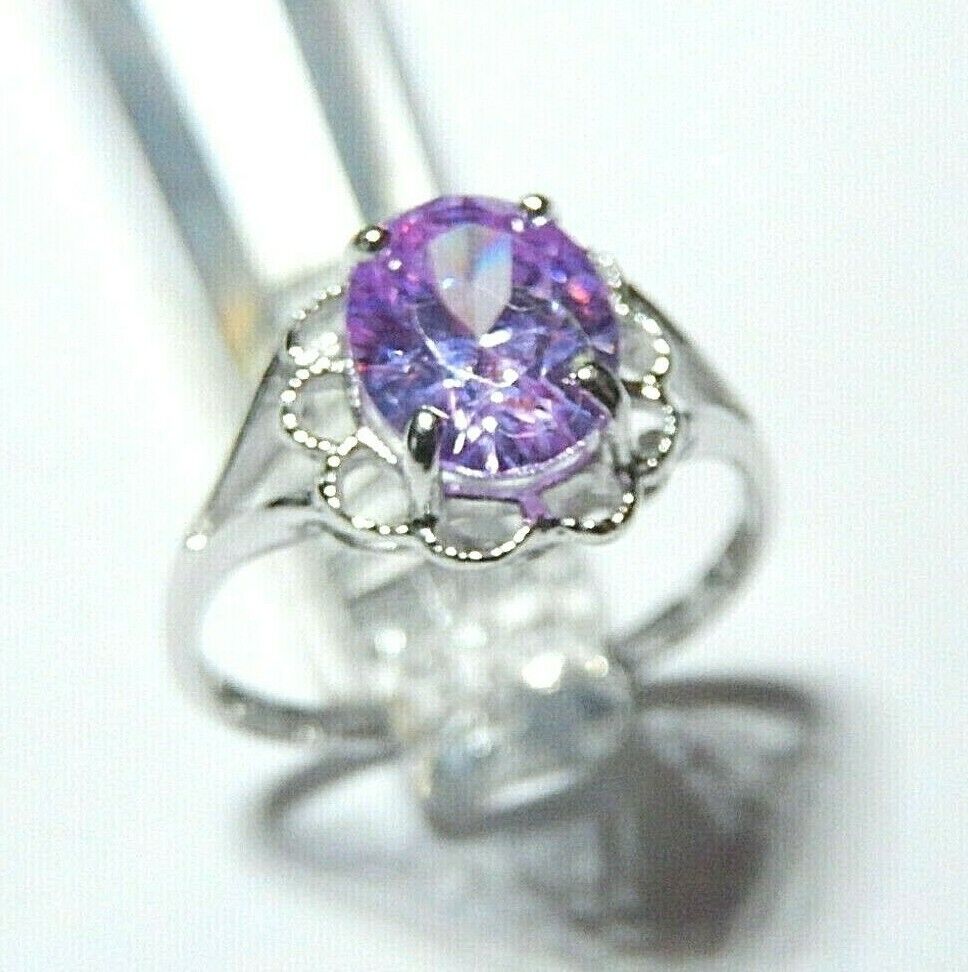 *NEW* 10K WHITE GOLD 2.00CT LAVENDER AMETHYST CZ  RING SIZE 7.25