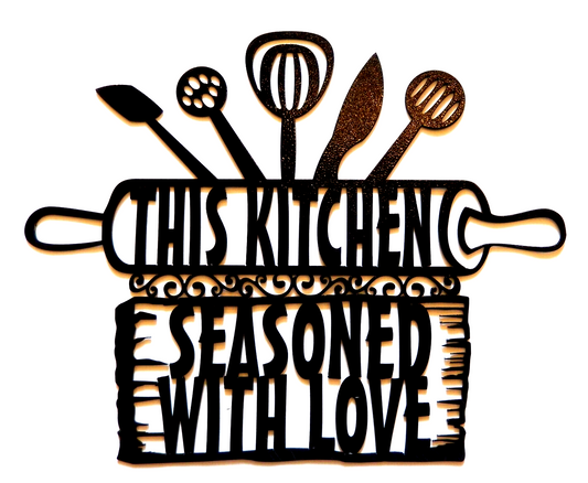 ~NEW~ 14ga. "This Kitchen Is Seasoned With Love " Metal Wall Art - 15" x 12"