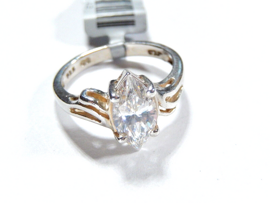 *VINTAGE* Solitaire Sterling Silver 1.50 CT  Marquise Cut CZ Ring Size 6