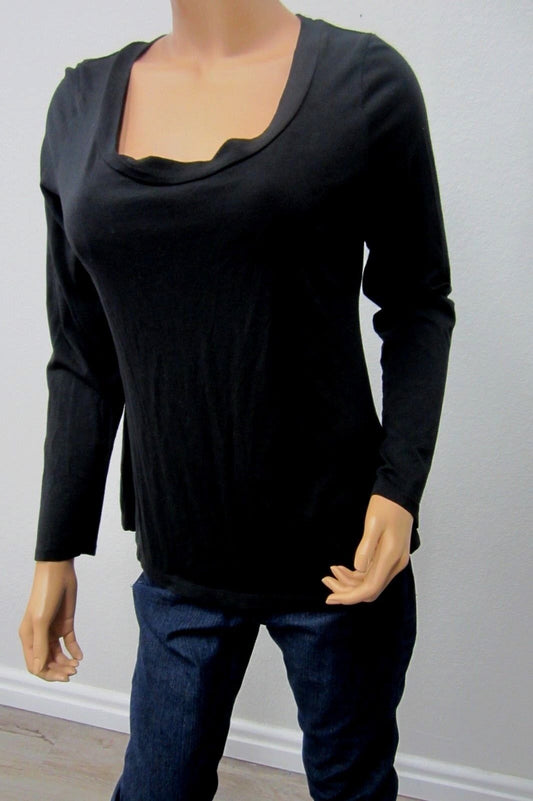 Ann Taylor LOFT Black Cotton Blend Longsleeve Scoop Neck Career Top - Size L