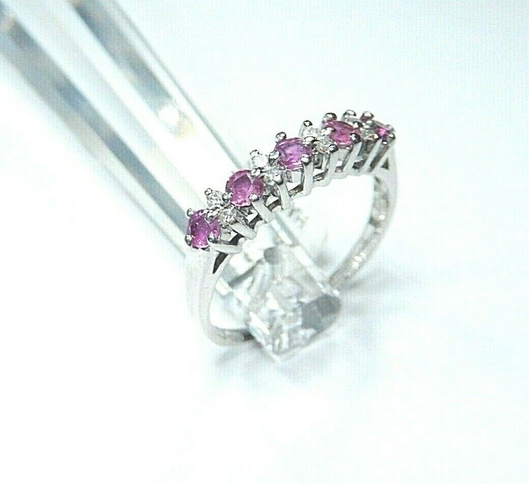 *NWT* 14K White Gold .50CT Natural Red Ruby and Diamond Band Gold Ring Size 8.25