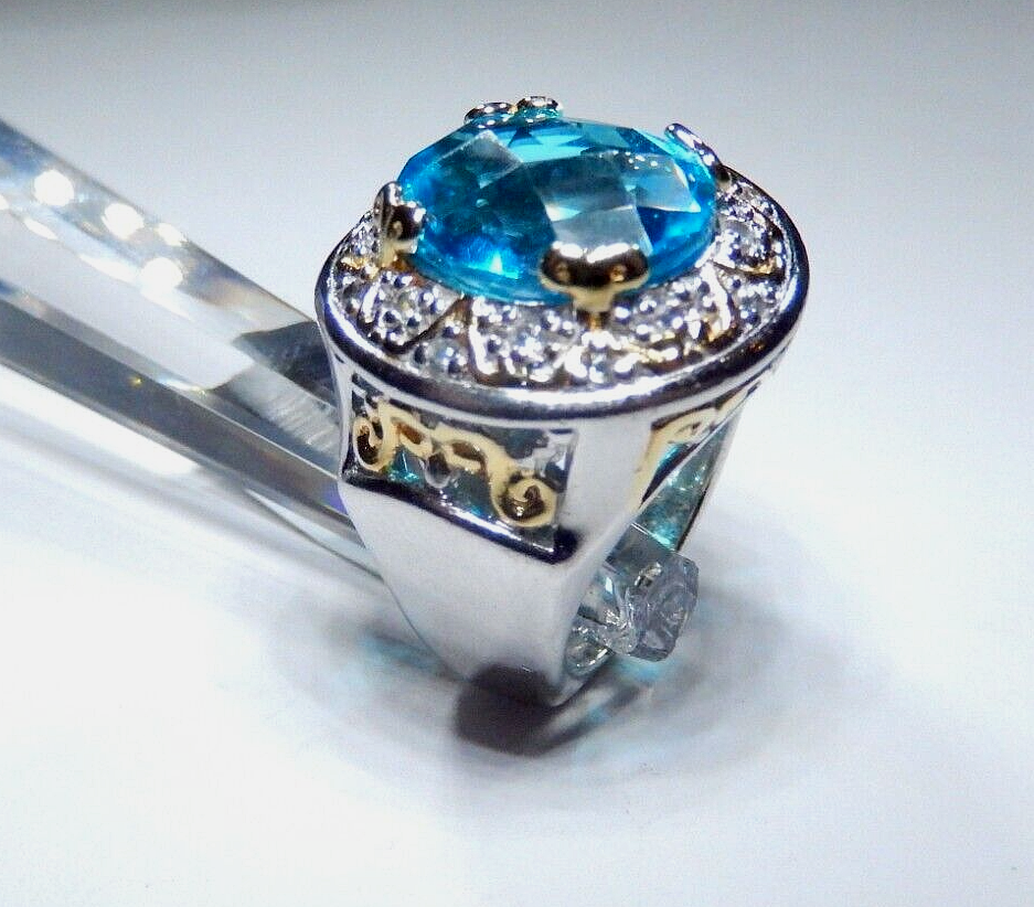 Michael Valitutti NH 12.0 CT BlueTopaz Gemstone Sterling Silver 15gm RING Sz 6.5