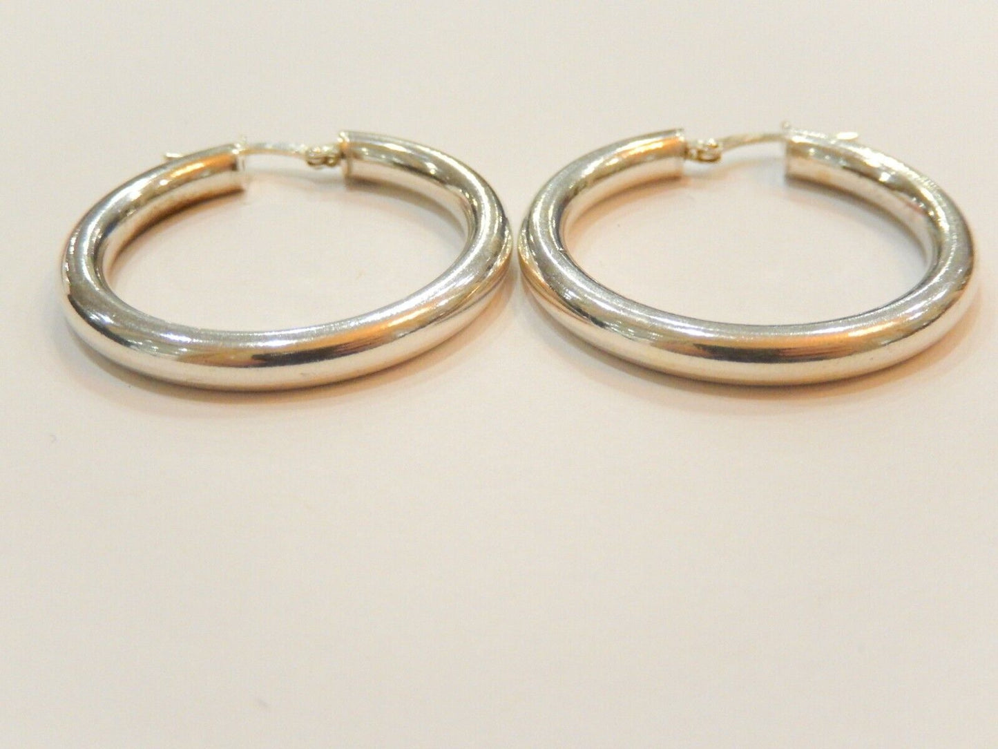 925 Sterling Silver Italian 4mm Tube Plain Hoop Polished Earrings 1.25"