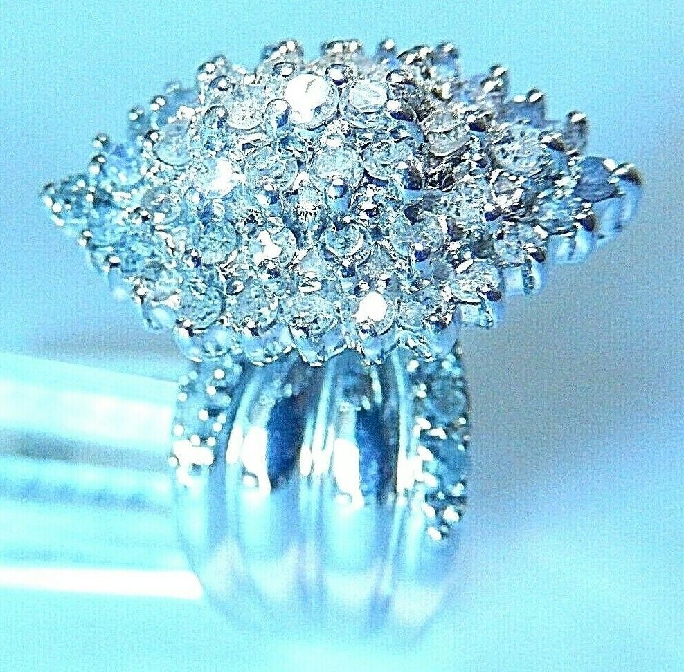10K White Gold 1CT Natural Round Diamond Ladies Fancy Cluster Ring Sz 7.75