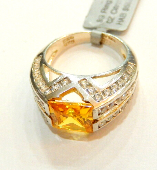 *STUNNING*  Sterling Silver 3.0 CT Citrine  and CZ Ring Size 6.25