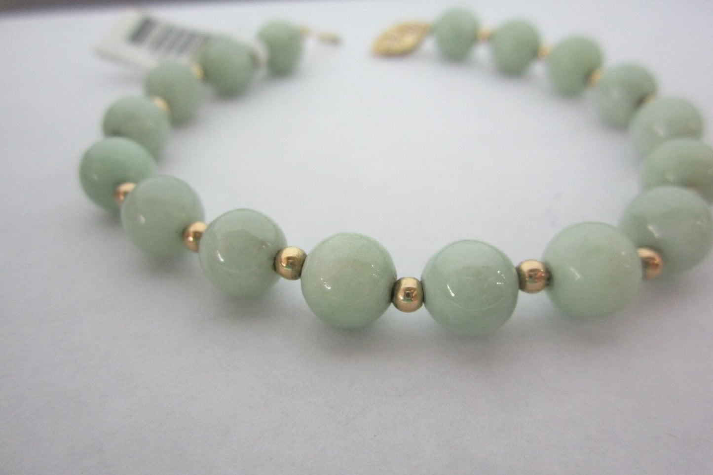 *MINT*LOVELY ANTIQUE CHINESE 14K YELLOW GOLD & GREEN JADEITE JADE BEADS BRACELET