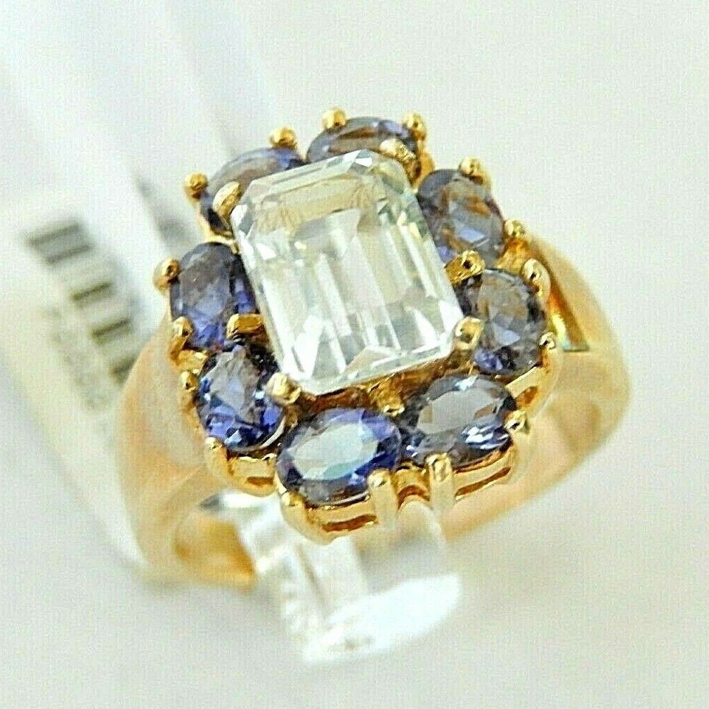 *VINTAGE Ladies 10k Yellow Gold 3.00 CT TW Tanzanite & White Topaz Ring Sz 7