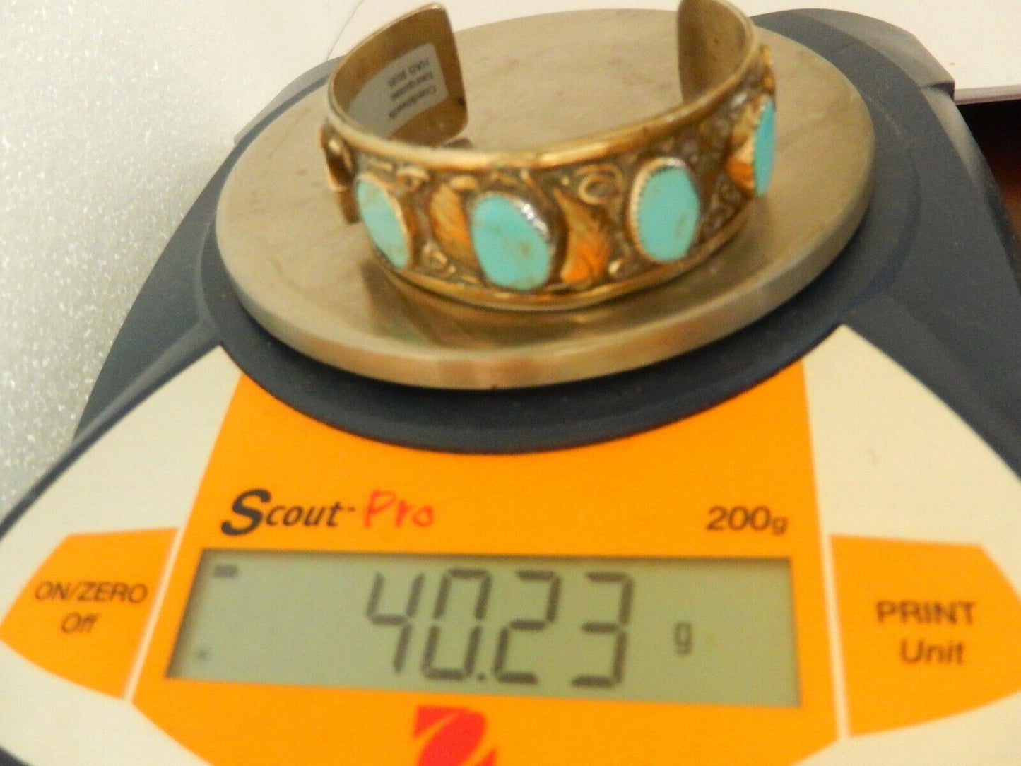 Vintage  South West Turquoise Wide Coin Silver Cuff Bangle 40.23gms